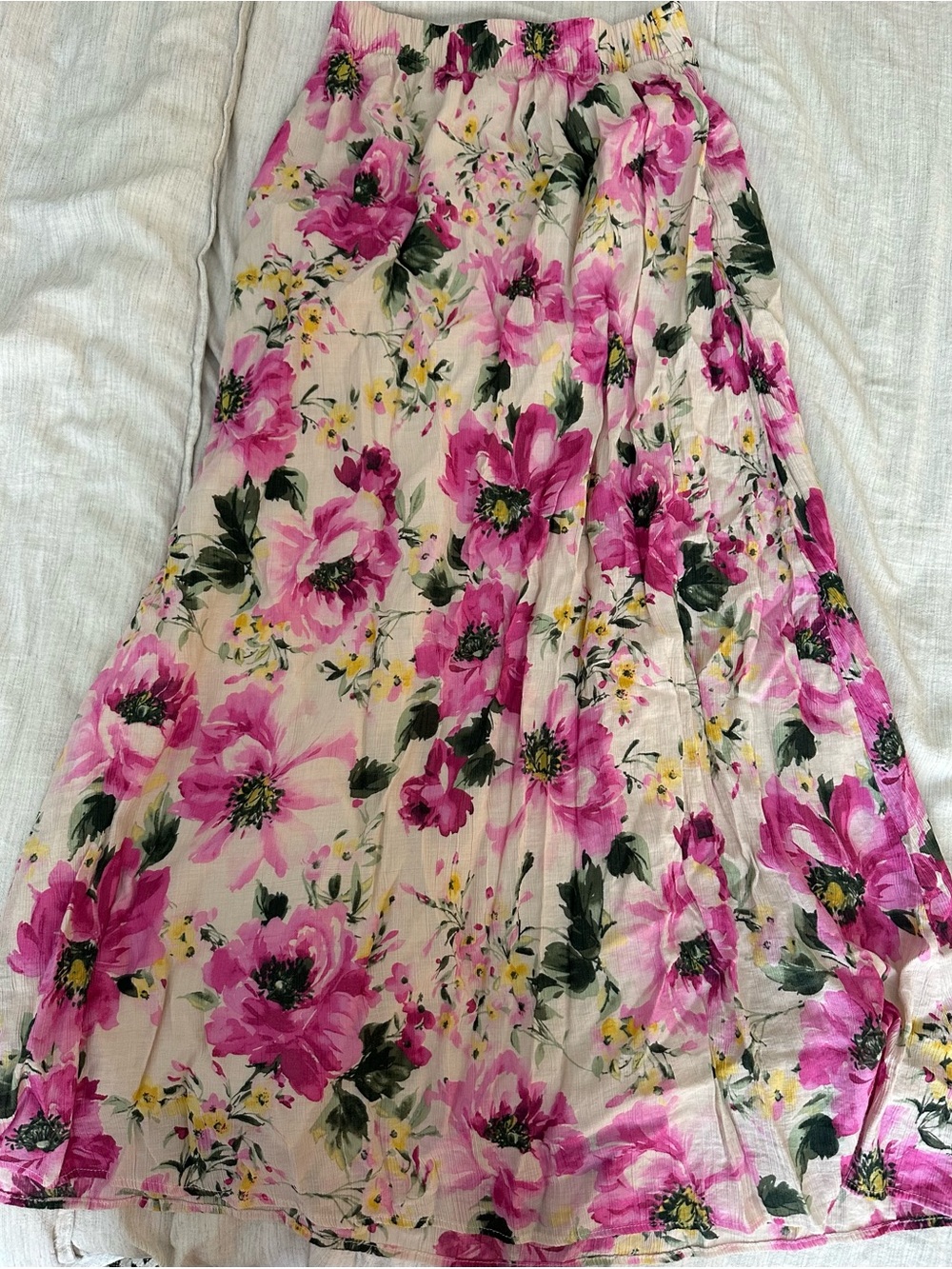 Abercrombie & Fitch Floral Maxi Skirt in Pink, Green, Yellow on Cream
